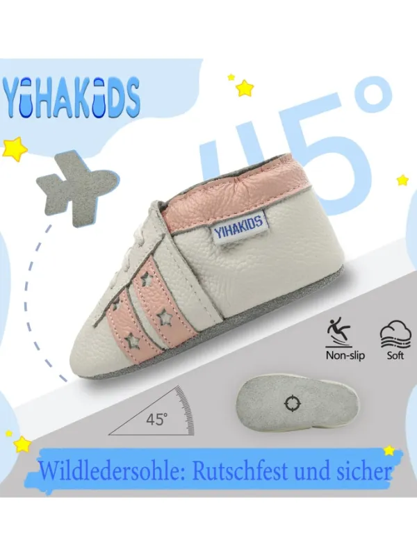 Yihakids Baby Krabbelschuhe aus Leder, weiche Lauflernschuhe mit rutschfester Sohle> Krabbelschuhe