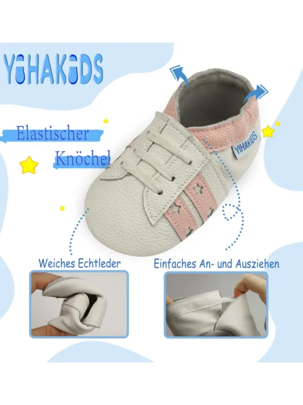 Yihakids Baby Krabbelschuhe aus Leder, weiche Lauflernschuhe mit rutschfester Sohle> Krabbelschuhe