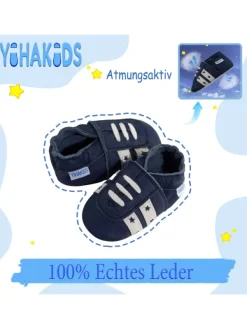 Yihakids Baby Krabbelschuhe aus Leder, weiche Lauflernschuhe mit rutschfester Sohle