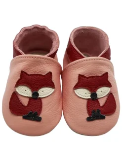 Yalion Baby Krabbelschuhe aus Leder mit rutschfester Sohle – Rosa mit Fuchs-Muster> Krabbelschuhe