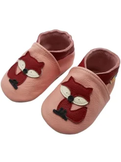 Yalion Baby Krabbelschuhe aus Leder mit rutschfester Sohle – Rosa mit Fuchs-Muster> Krabbelschuhe