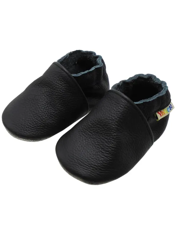 Yalion Baby Krabbelschuhe aus Leder mit rutschfester Sohle – Schwarz Best