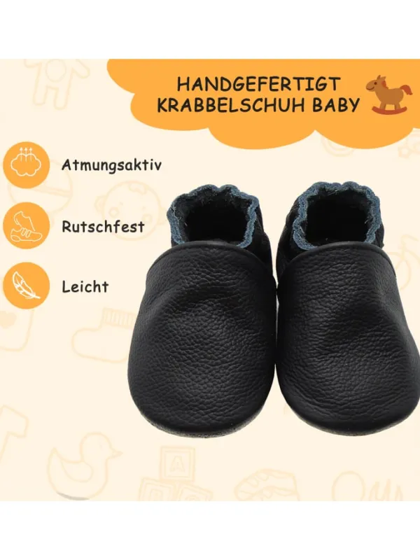 Yalion Baby Krabbelschuhe aus Leder mit rutschfester Sohle – Schwarz Best