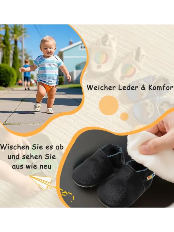 Yalion Baby Krabbelschuhe aus Leder mit rutschfester Sohle – Schwarz Best