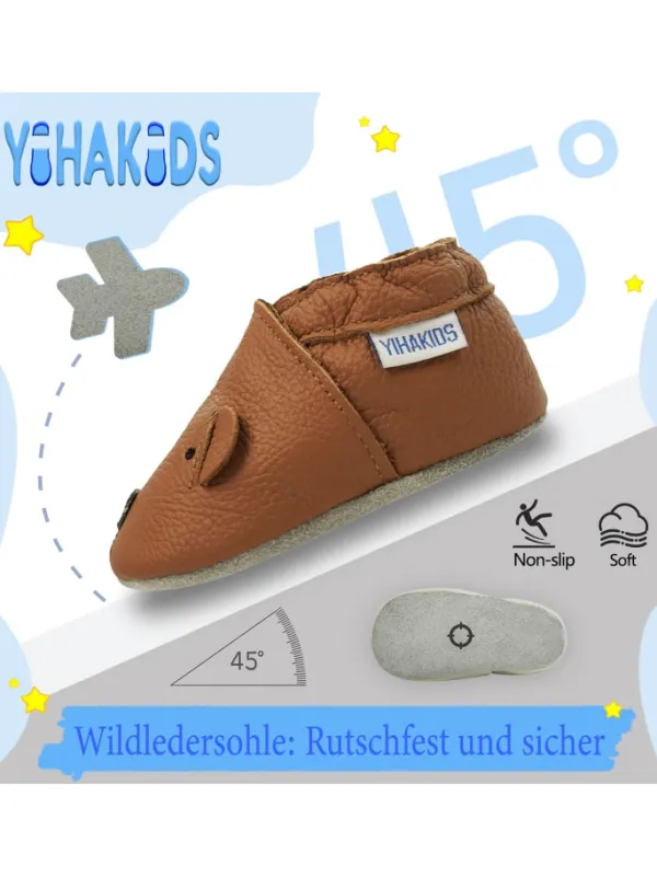 Yihakids Baby Krabbelschuhe aus Leder, weiche Lauflernschuhe mit rutschfester Sohle> Krabbelschuhe