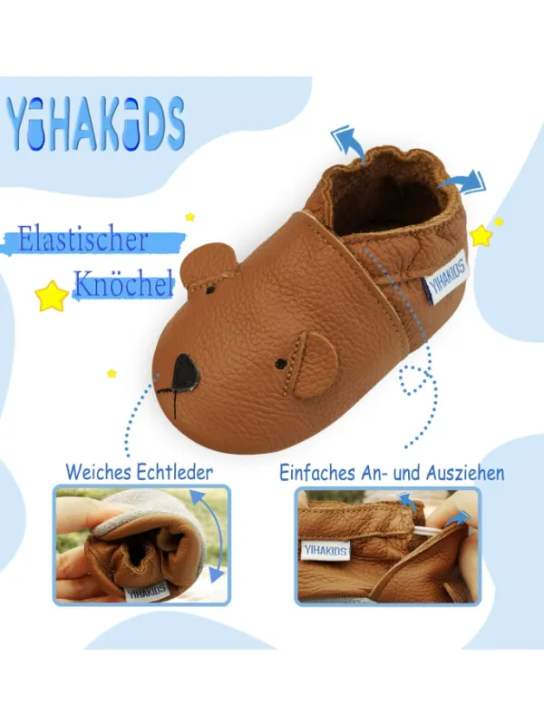 Yihakids Baby Krabbelschuhe aus Leder, weiche Lauflernschuhe mit rutschfester Sohle> Krabbelschuhe