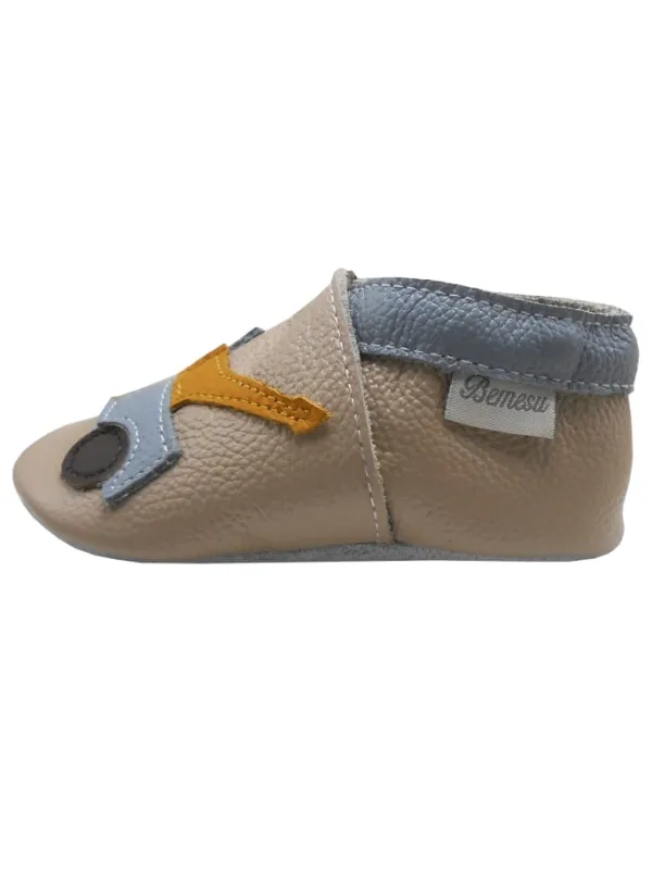 Bemesu Baby Krabbelschuhe aus Leder, weiche Lauflernschuhe mit rutschfester Sohle