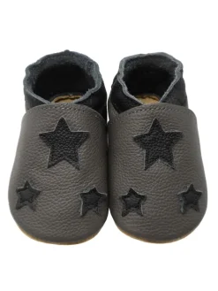 Yihakids Baby Leder Krabbelschuhe, Grau, mit rutschfester harter Sohle - Sternenmuster> Krabbelschuhe