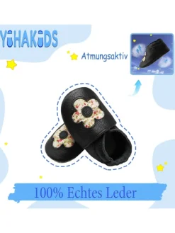 Yihakids Baby Leder Krabbelschuhe,Schwarz,mit rutschfester und weicher Sohle-Blumenmuster Sale
