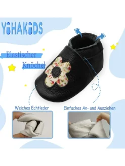 Yihakids Baby Leder Krabbelschuhe,Schwarz,mit rutschfester und weicher Sohle-Blumenmuster Sale