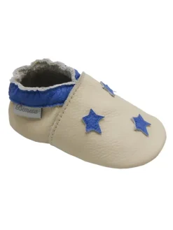 Bemesu Baby-Leder-Laufschuhe, komfortabel mit rutschfester Sohle- blauen Sternenmotiven> Krabbelschuhe