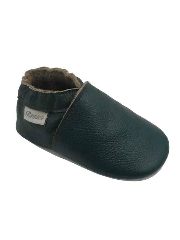 Bemesu Baby-Leder-Laufschuhe, komfortabel mit rutschfester Sohle - Dunkelgrün> Krabbelschuhe