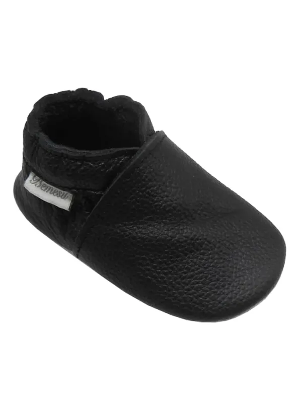 Bemesu Baby-Leder-Laufschuhe, komfortabel mit rutschfester Sohle - Schwarz Hot