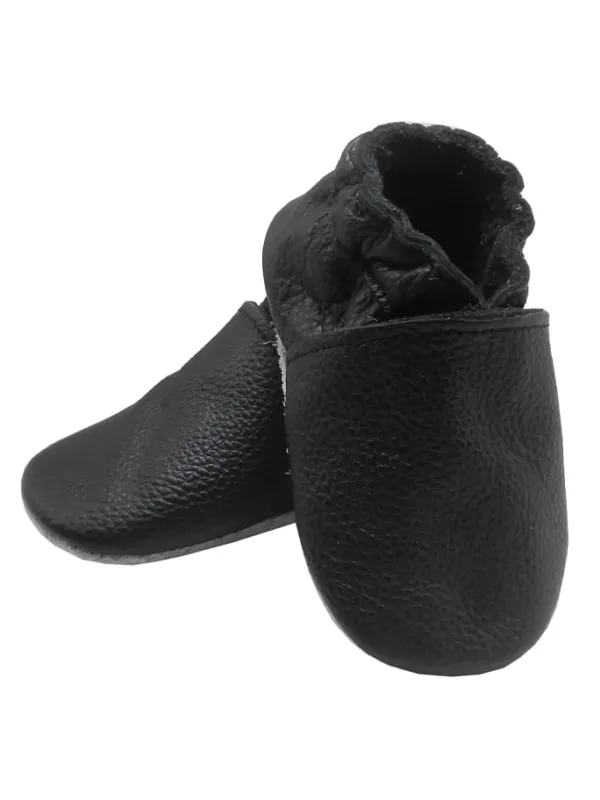 Bemesu Baby-Leder-Laufschuhe, komfortabel mit rutschfester Sohle - Schwarz Hot