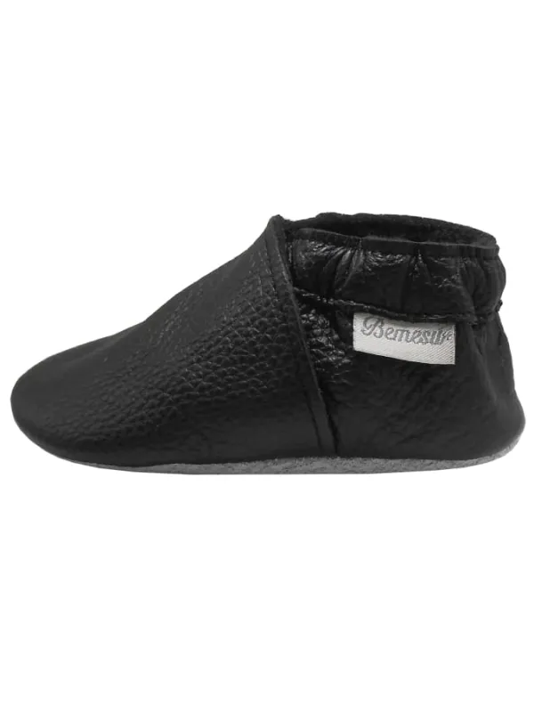 Bemesu Baby-Leder-Laufschuhe, komfortabel mit rutschfester Sohle - Schwarz Hot