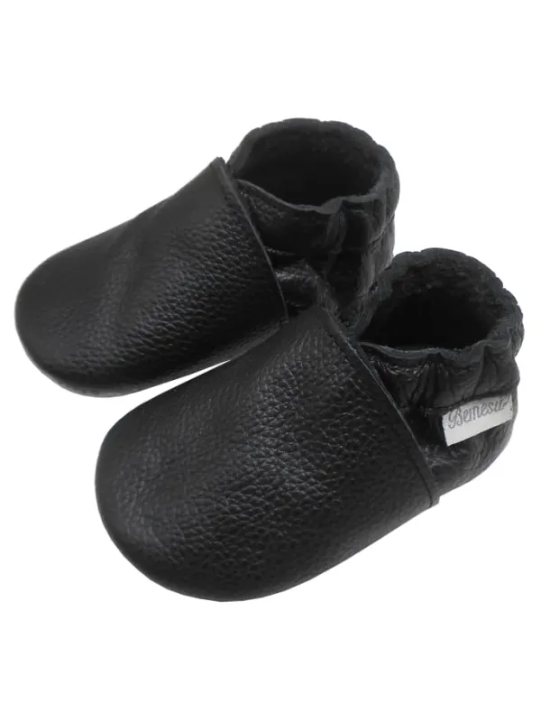 Bemesu Baby-Leder-Laufschuhe, komfortabel mit rutschfester Sohle - Schwarz Hot