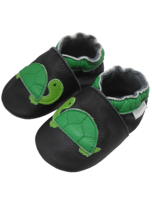 Bemesu Baby-Leder-Laufschuhe, komfortabel mit rutschfester Sohle-Schildkrötenmuster> Krabbelschuhe