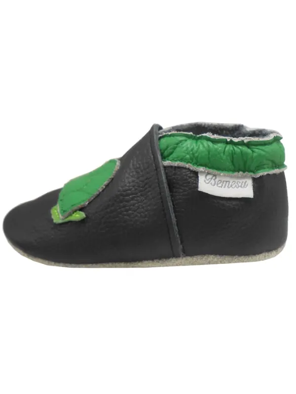 Bemesu Baby-Leder-Laufschuhe, komfortabel mit rutschfester Sohle-Schildkrötenmuster> Krabbelschuhe