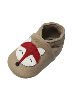 Yalion Baby-Lederlaufschuhe mit rutschfester Sohle – khaki mit Fuchsmotiv><noscript><img width=