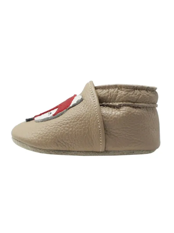 Yalion Baby-Lederlaufschuhe mit rutschfester Sohle – khaki mit Fuchsmotiv> Krabbelschuhe