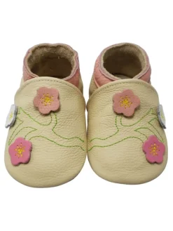 Yalion Baby-Lederlaufschuhe mit rutschfester Sohle – Cremefarben mit Blumenmuster