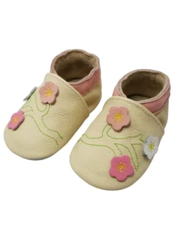 Yalion Baby-Lederlaufschuhe mit rutschfester Sohle – Cremefarben mit Blumenmuster