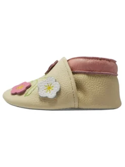 Yalion Baby-Lederlaufschuhe mit rutschfester Sohle – Cremefarben mit Blumenmuster