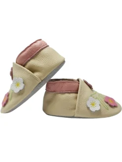 Yalion Baby-Lederlaufschuhe mit rutschfester Sohle – Cremefarben mit Blumenmuster