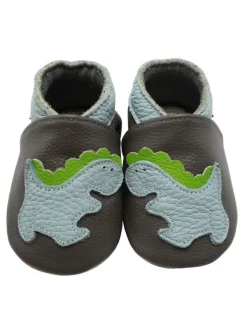 Yalion Baby-Lederlaufschuhe mit rutschfester Sohle – Grau mit Dinosauriermuster New