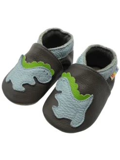 Yalion Baby-Lederlaufschuhe mit rutschfester Sohle – Grau mit Dinosauriermuster New