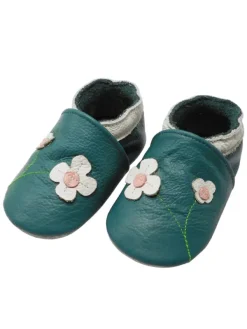 Yalion Baby-Lederlaufschuhe mit rutschfester Sohle – dunkelgrün mit Blumenmuster Online