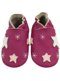 Bemesu Baby-Leder-Laufschuhe, mit rutschfester Sohle - Schneeflocken- und Sternenmuster Best