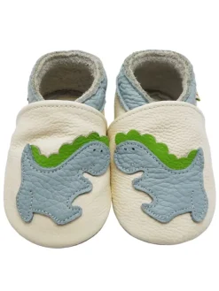 Yalion Baby-Lederlaufschuhe mit rutschfester Sohle – Cremefarben mit Dinosauriermuster> Krabbelschuhe