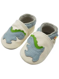 Yalion Baby-Lederlaufschuhe mit rutschfester Sohle – Cremefarben mit Dinosauriermuster> Krabbelschuhe