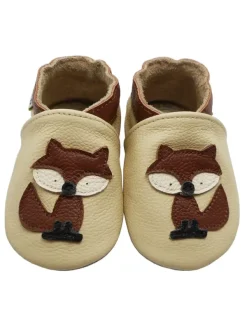 Yalion Baby-Lederlaufschuhe mit rutschfester Sohle – Cremefarben mit Fuchsmotiv> Krabbelschuhe