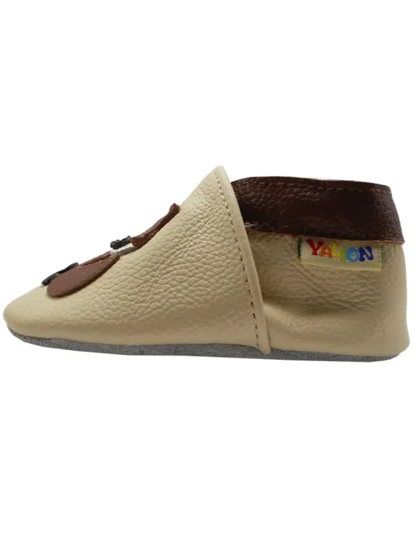 Yalion Baby-Lederlaufschuhe mit rutschfester Sohle – Cremefarben mit Fuchsmotiv> Krabbelschuhe
