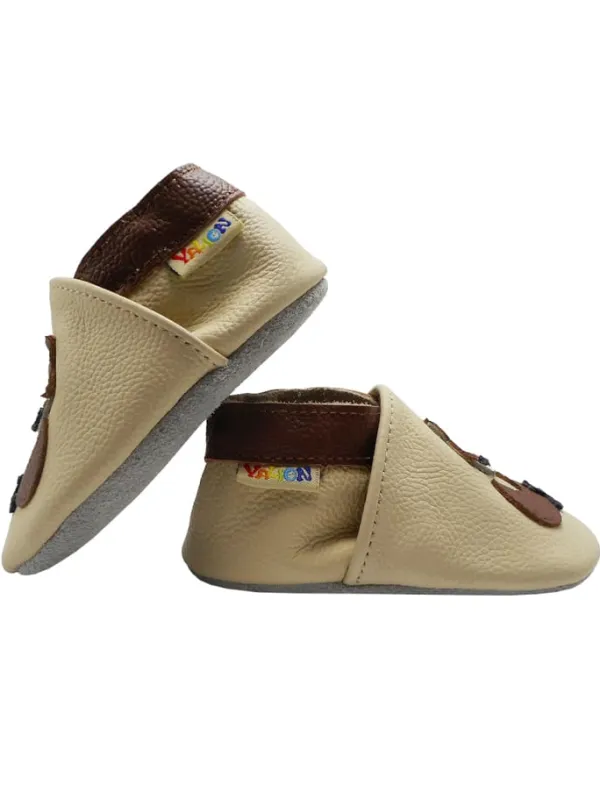 Yalion Baby-Lederlaufschuhe mit rutschfester Sohle – Cremefarben mit Fuchsmotiv> Krabbelschuhe