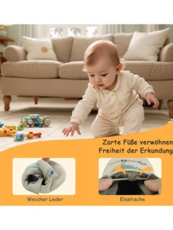 Yalion Baby-Lederlaufschuhe mit rutschfester Sohle – Cremefarben mit Fuchsmotiv><noscript><img width=