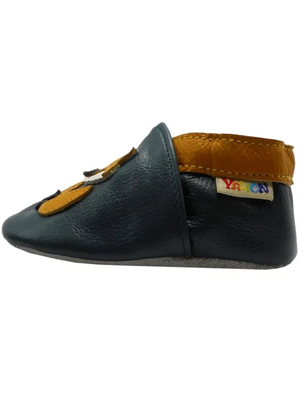 Yalion Baby-Lederlaufschuhe mit rutschfester Sohle – dunkelgrün mit Fuchsmotiv New
