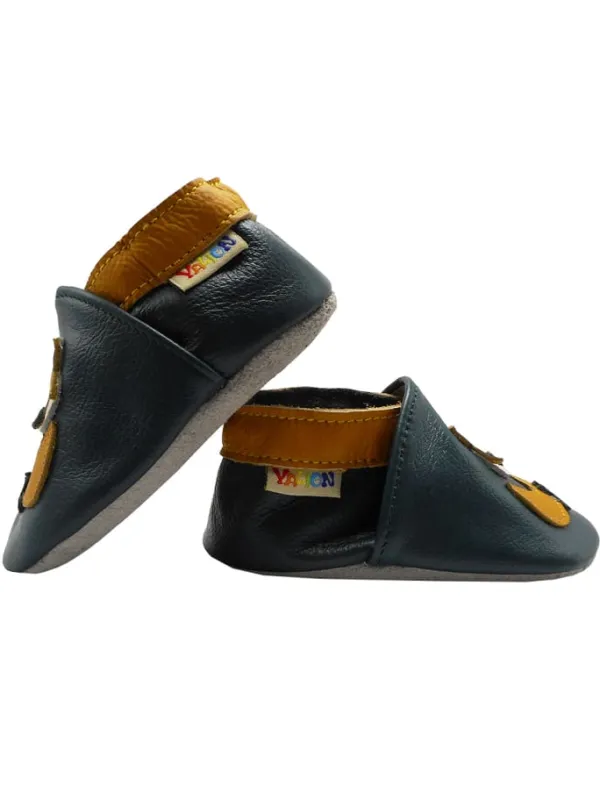 Yalion Baby-Lederlaufschuhe mit rutschfester Sohle – dunkelgrün mit Fuchsmotiv New