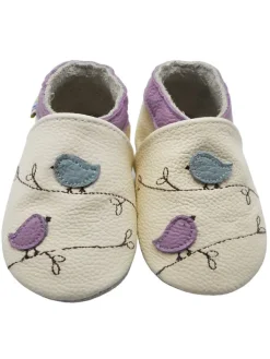 Yalion Baby-Lederlaufschuhe mit rutschfester Sohle – Cremefarben mit Vogelmotiv> Krabbelschuhe