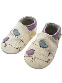 Yalion Baby-Lederlaufschuhe mit rutschfester Sohle – Cremefarben mit Vogelmotiv> Krabbelschuhe