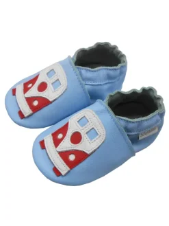 Bemesu Blaue Baby-Leder-Laufschuhe, komfortabel mit rutschfester Sohle - mit Busmotiv><noscript><img width=