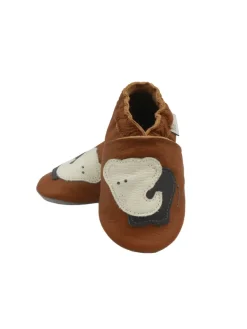 Bemesu Braune Baby-Leder-Laufschuhe, komfortabel mit rutschfester Sohle -Elefantenmotiv> Krabbelschuhe
