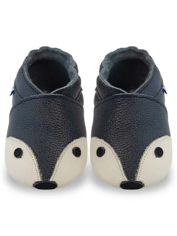 Yihakids Dunkelblaue Baby Leder Krabbelschuhe, mit rutschfester Sohle – Fuchs-Muster> Krabbelschuhe