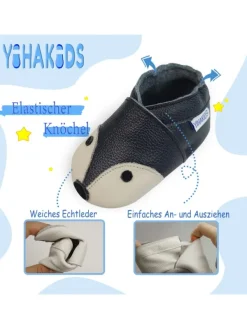 Yihakids Dunkelblaue Baby Leder Krabbelschuhe, mit rutschfester Sohle – Fuchs-Muster><noscript><img width=