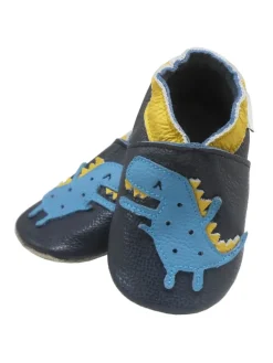 Bemesu Dunkelblaue Baby Leder Krabbelschuhe, mit rutschfester Sohle –Dinosaurier-Muster Outlet