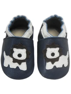 Bemesu Dunkelblaue Baby Leder Krabbelschuhe, mit rutschfester Sohle – Mops-Muster> Krabbelschuhe