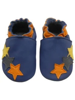 Bemesu Dunkelblaue Baby-Leder-Laufschuhe, mit rutschfester Sohle - buntem Sternenmuster Best