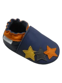 Bemesu Dunkelblaue Baby-Leder-Laufschuhe, mit rutschfester Sohle - buntem Sternenmuster Best